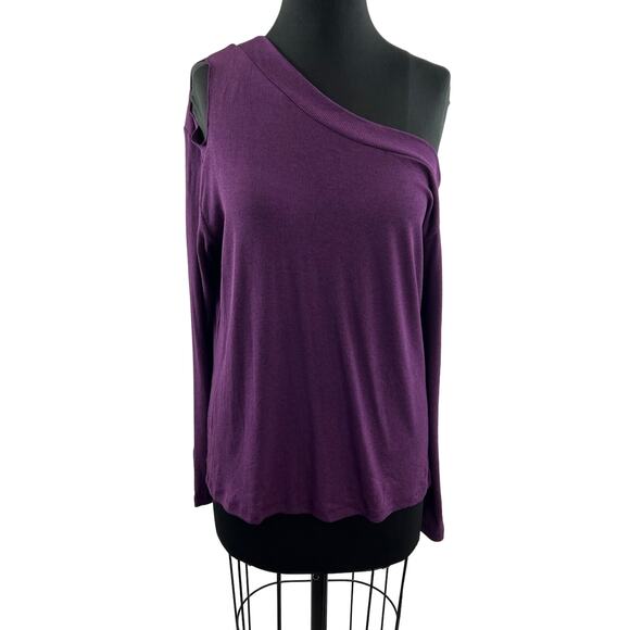 LNA Purple Amethyst Long Sleeve Cold Shoulder Asymmetric Farina Top Size XL NEW - Picture 2 of 11